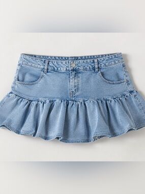 Fashion Nova Light Blue Denim Ruffle Mini Skirt